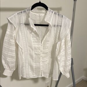 Mango Ruffle Eyelet voile blouse
